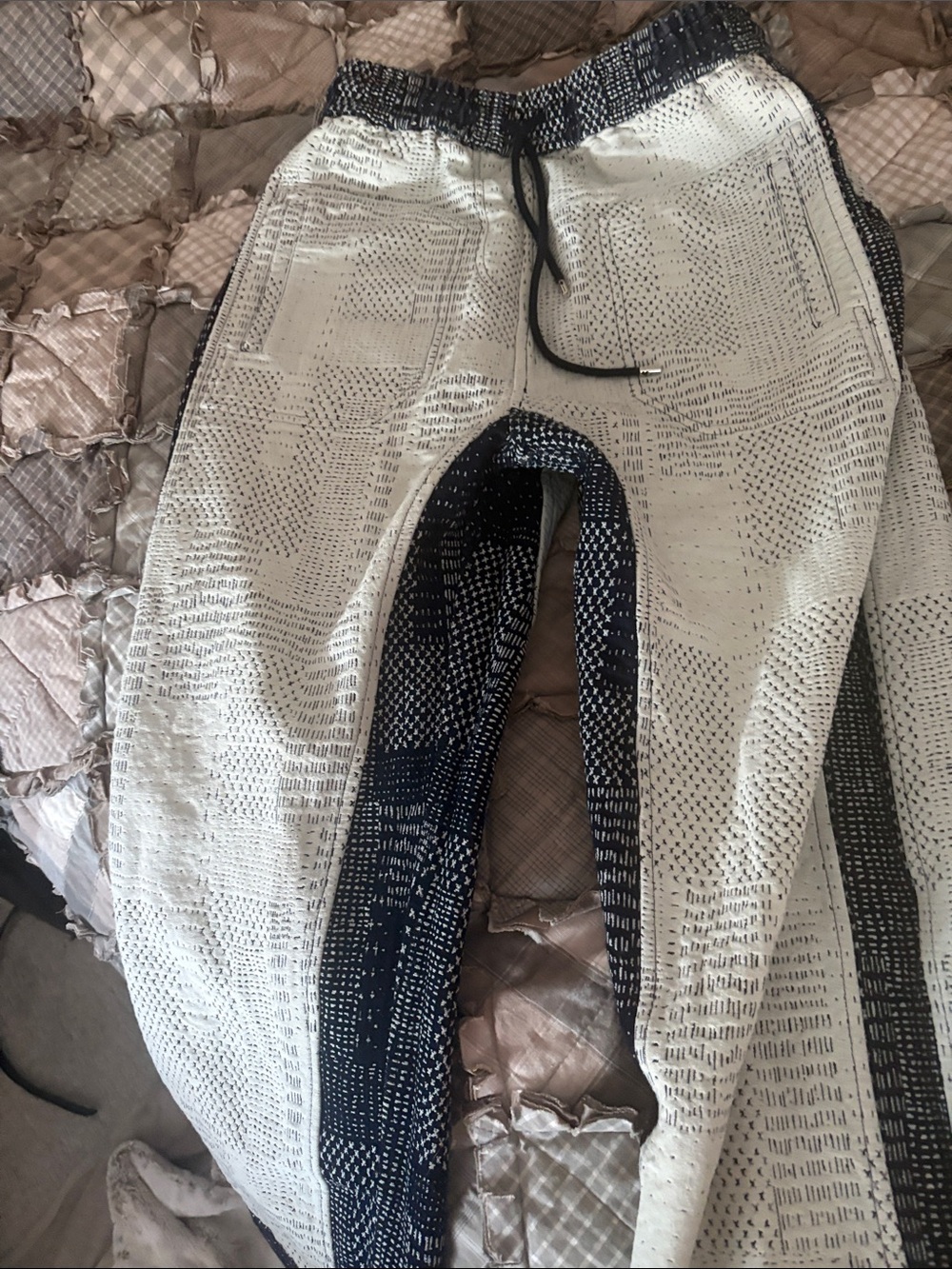 We The Free Blue Patchwork Wide-Leg Pants with White Side Stripe - Picture 7 of 7